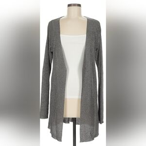 Coldwater Creek Charcoal Silvery Threads Open Front Cardigan